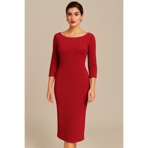 Tacera Womens Rib Knit Bodycon Dress Sz Med Red Midi Holiday Event Old Money